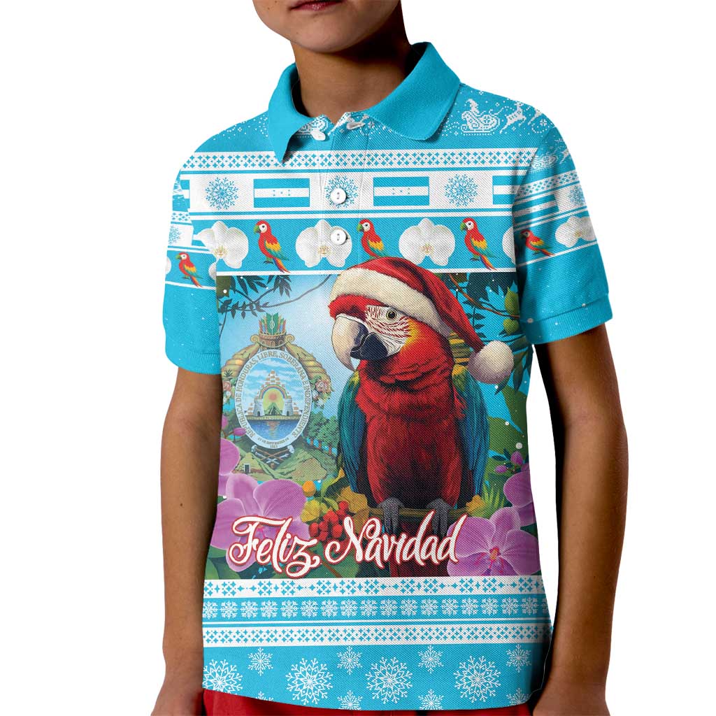 Honduras Christmas Kid Polo Shirt Scarlet Macaw With Feliz Navidad - Wonder Print Shop