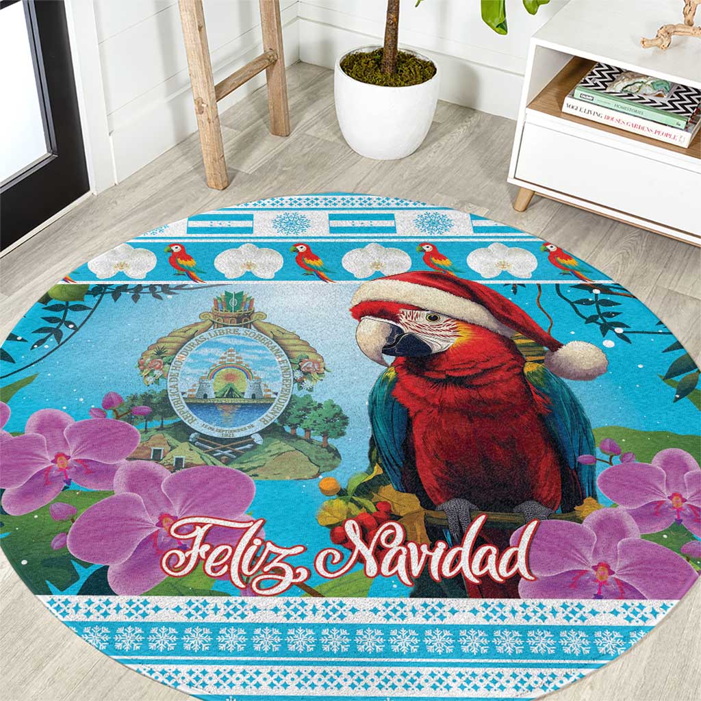 Honduras Christmas Round Carpet Scarlet Macaw With Feliz Navidad