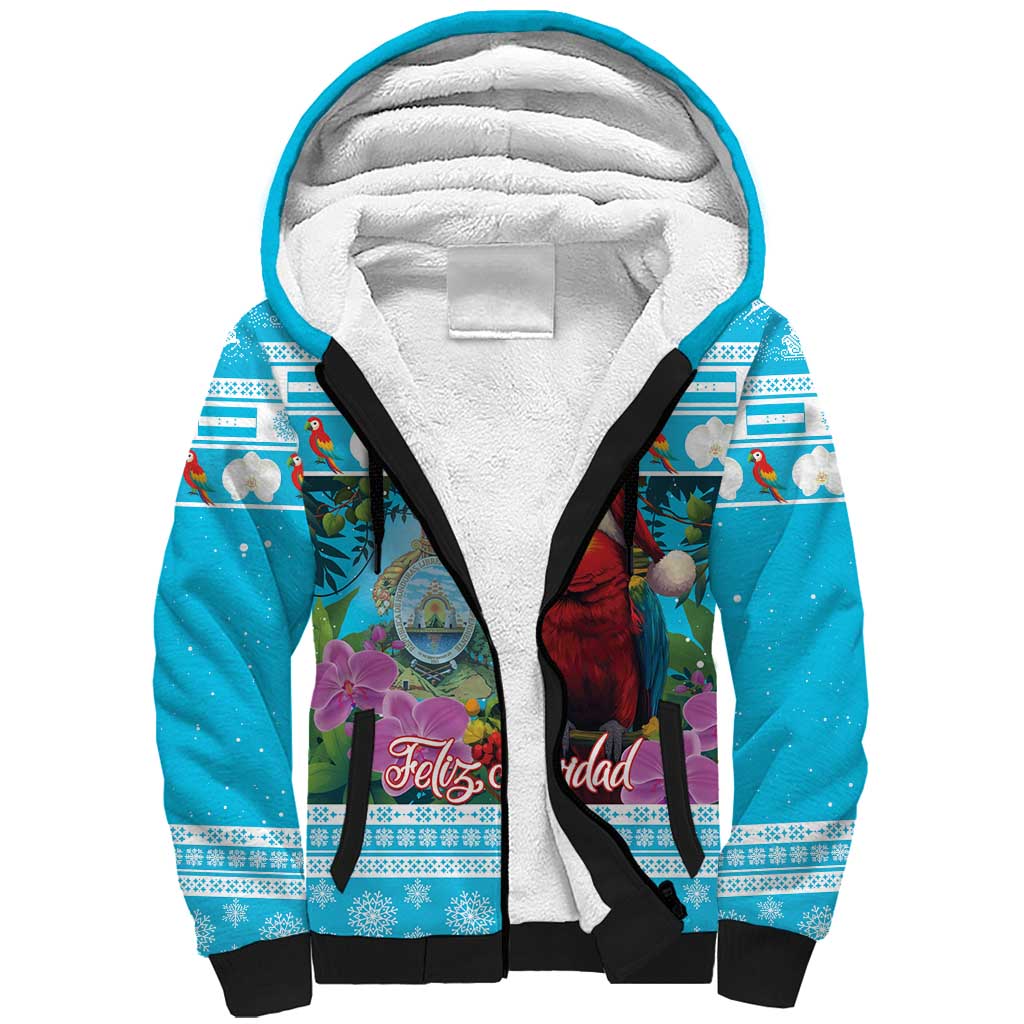 Honduras Christmas Sherpa Hoodie Scarlet Macaw With Feliz Navidad - Wonder Print Shop