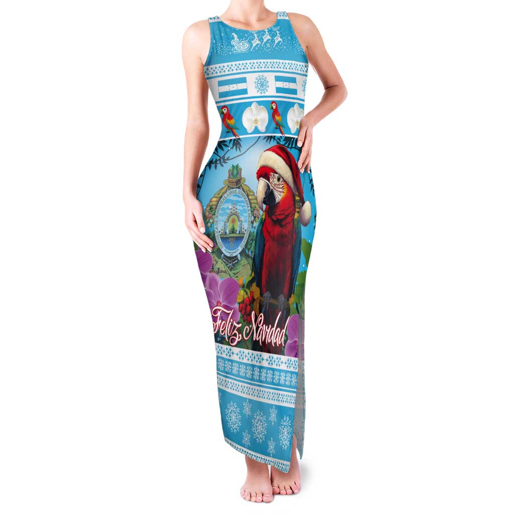 Honduras Christmas Tank Maxi Dress Scarlet Macaw With Feliz Navidad - Wonder Print Shop