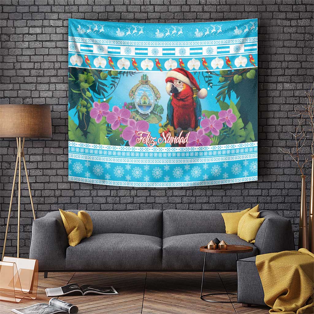 Honduras Christmas Tapestry Scarlet Macaw With Feliz Navidad