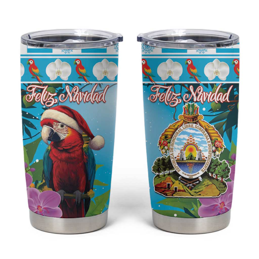 Honduras Christmas Tumbler Cup Scarlet Macaw With Feliz Navidad - Wonder Print Shop