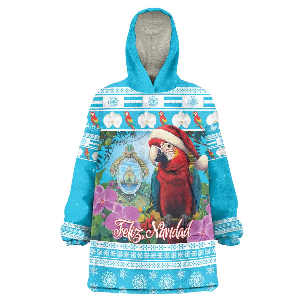 Honduras Christmas Wearable Blanket Hoodie Scarlet Macaw With Feliz Navidad