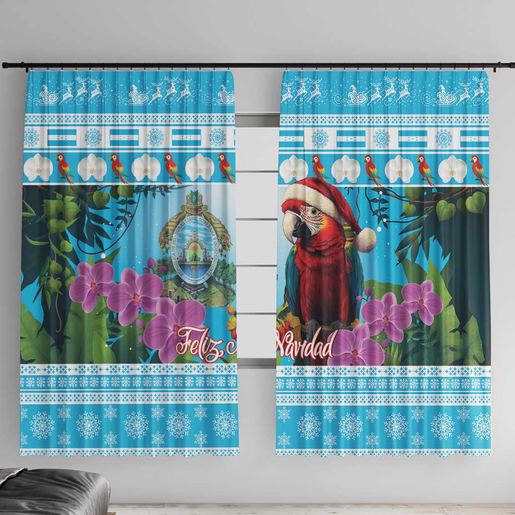 Honduras Christmas Window Curtain Scarlet Macaw With Feliz Navidad - Wonder Print Shop