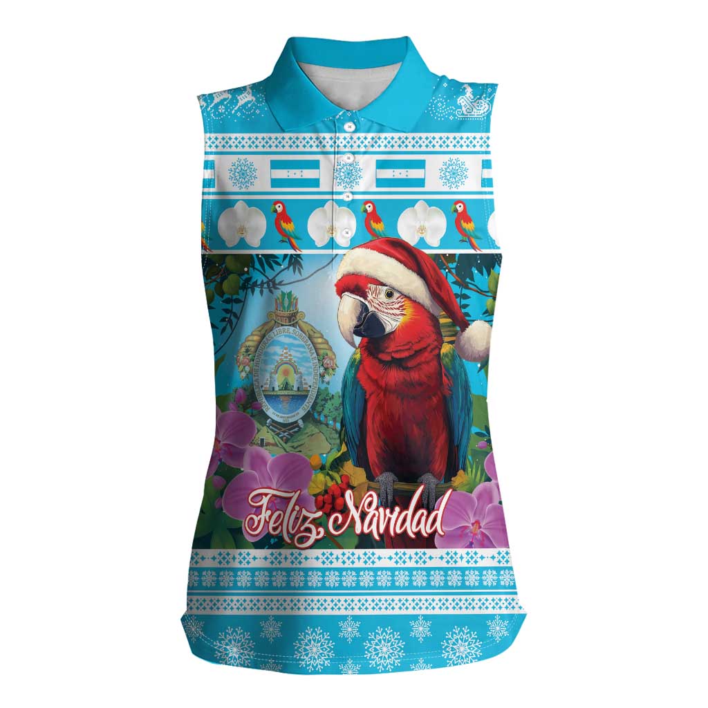 Honduras Christmas Women Sleeveless Polo Shirt Scarlet Macaw With Feliz Navidad - Wonder Print Shop