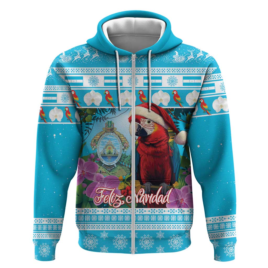 Honduras Christmas Zip Hoodie Scarlet Macaw With Feliz Navidad - Wonder Print Shop