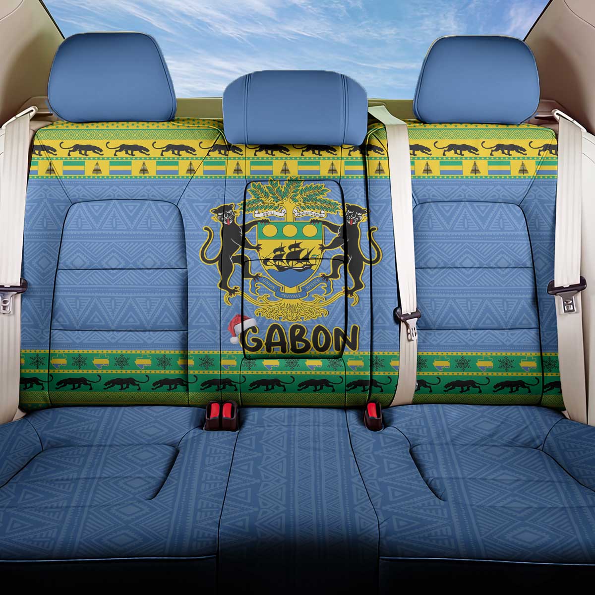 Gabon Christmas Back Car Seat Cover Coat Of Arms Joyeux Noel - Wonder Print Shop