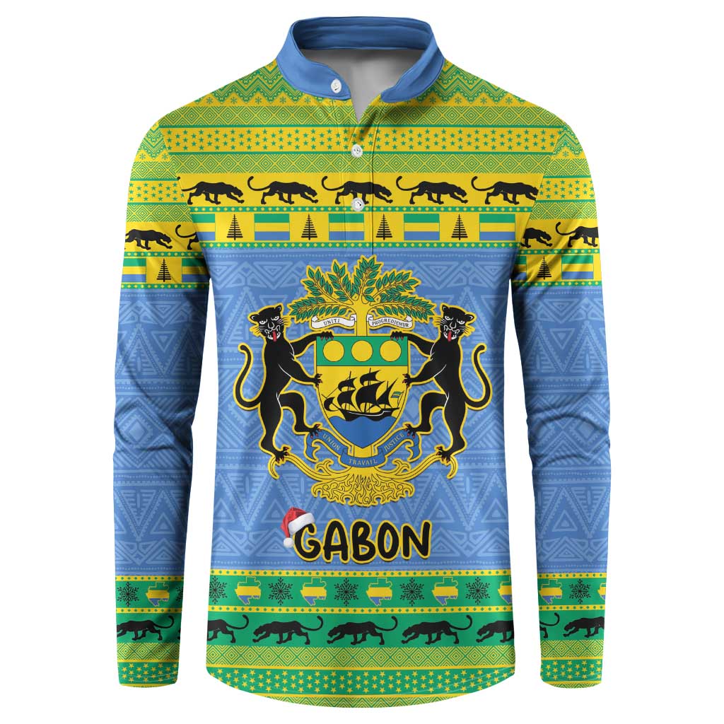 Gabon Christmas Button Sweatshirt Coat Of Arms Joyeux Noel - Wonder Print Shop