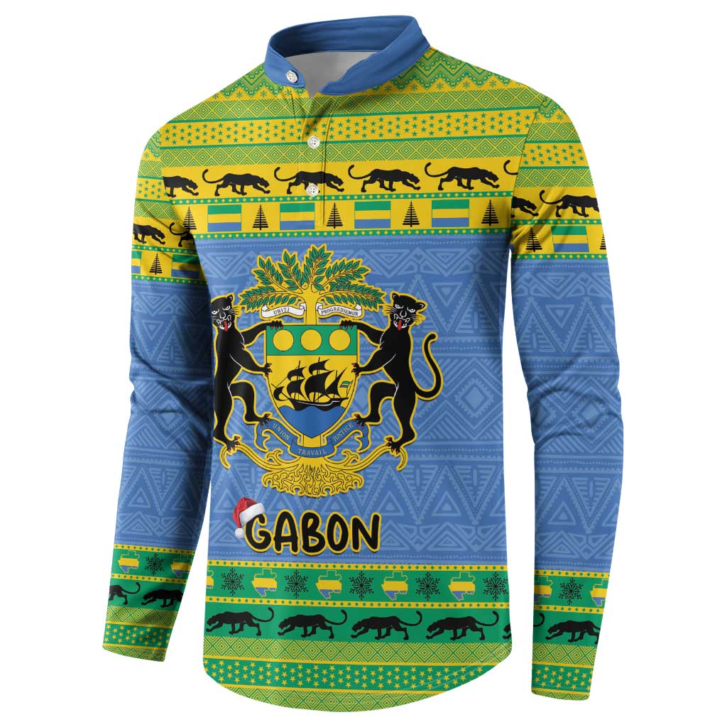 Blue and green Gabon crest button sweatshirt, long sleeves, 'GABON' front graphic