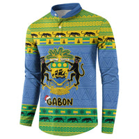 Blue and green Gabon crest button sweatshirt, long sleeves, 'GABON' front graphic
