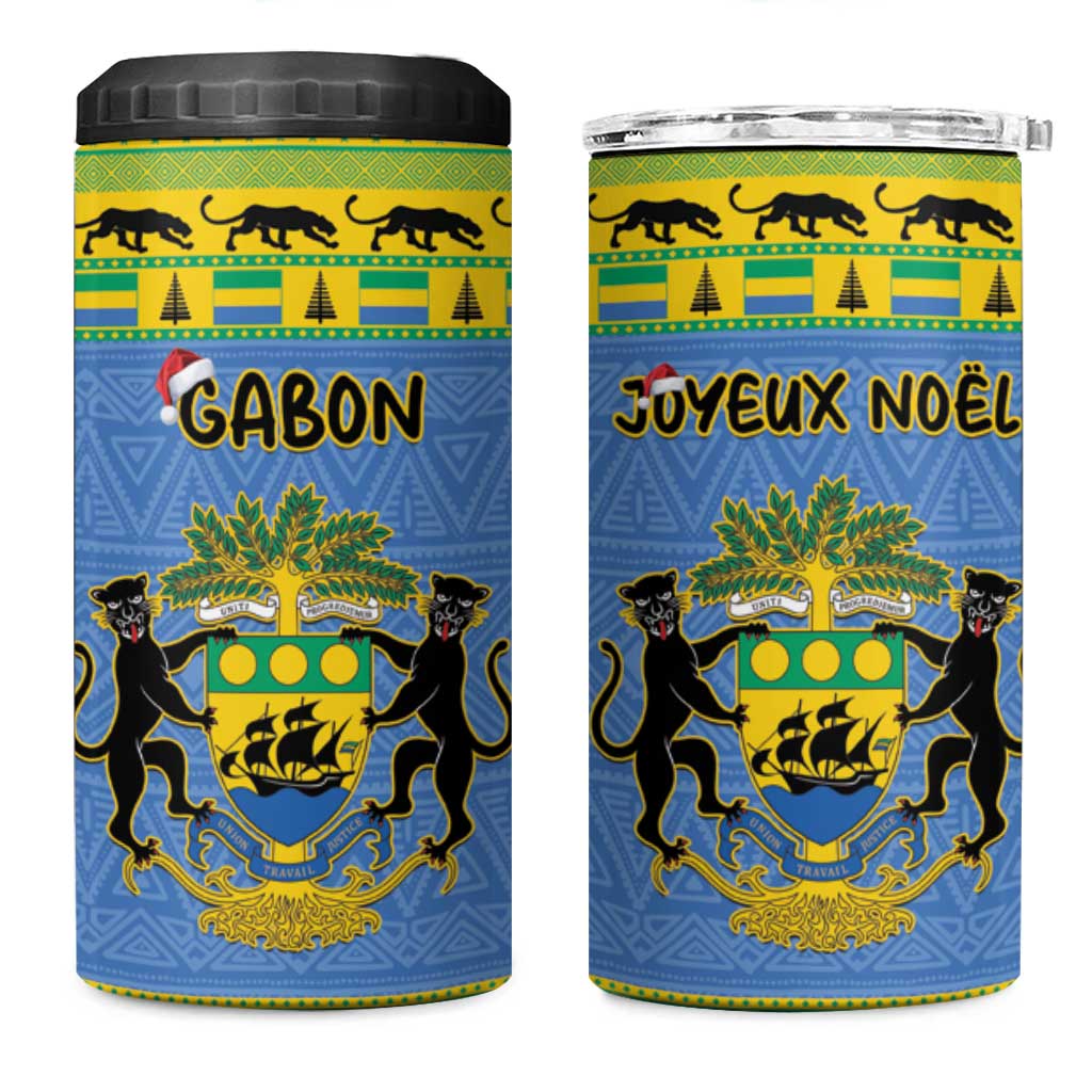 Gabon Christmas 4 in 1 Can Cooler Tumbler Coat Of Arms Joyeux Noel - Wonder Print Shop