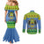 Gabon Christmas Couples Matching Mermaid Dress and Long Sleeve Button Shirt Coat Of Arm Joyeux Noel