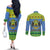 Gabon Christmas Couples Matching Off The Shoulder Long Sleeve Dress and Long Sleeve Button Shirt Coat Of Arm Joyeux Noel