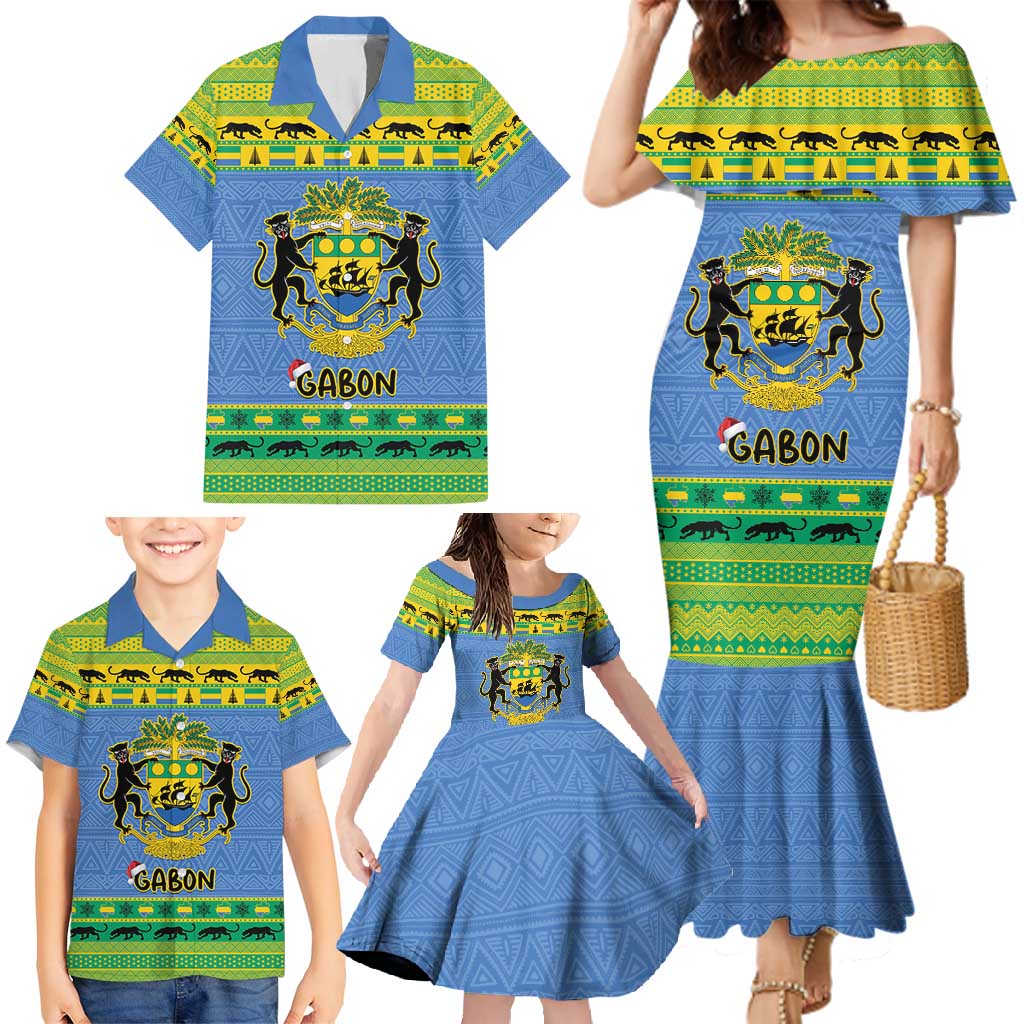 Gabon Christmas Family Matching Mermaid Dress and Hawaiian Shirt Coat Of Arms Joyeux Noel - Wonder Print Shop