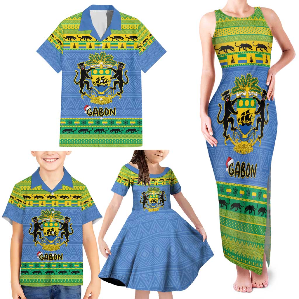 Gabon Christmas Family Matching Tank Maxi Dress and Hawaiian Shirt Coat Of Arms Joyeux Noel - Wonder Print Shop