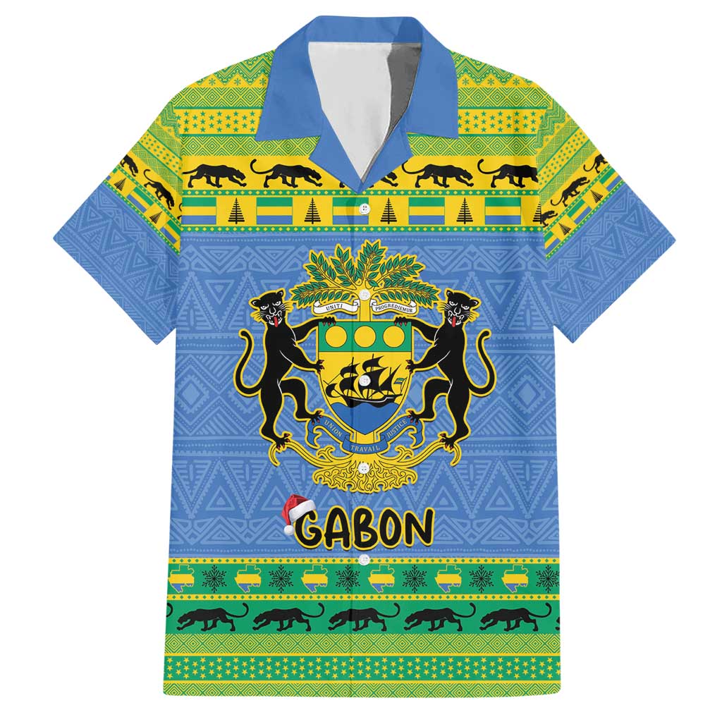 Gabon Christmas Hawaiian Shirt Coat Of Arms Joyeux Noel - Wonder Print Shop