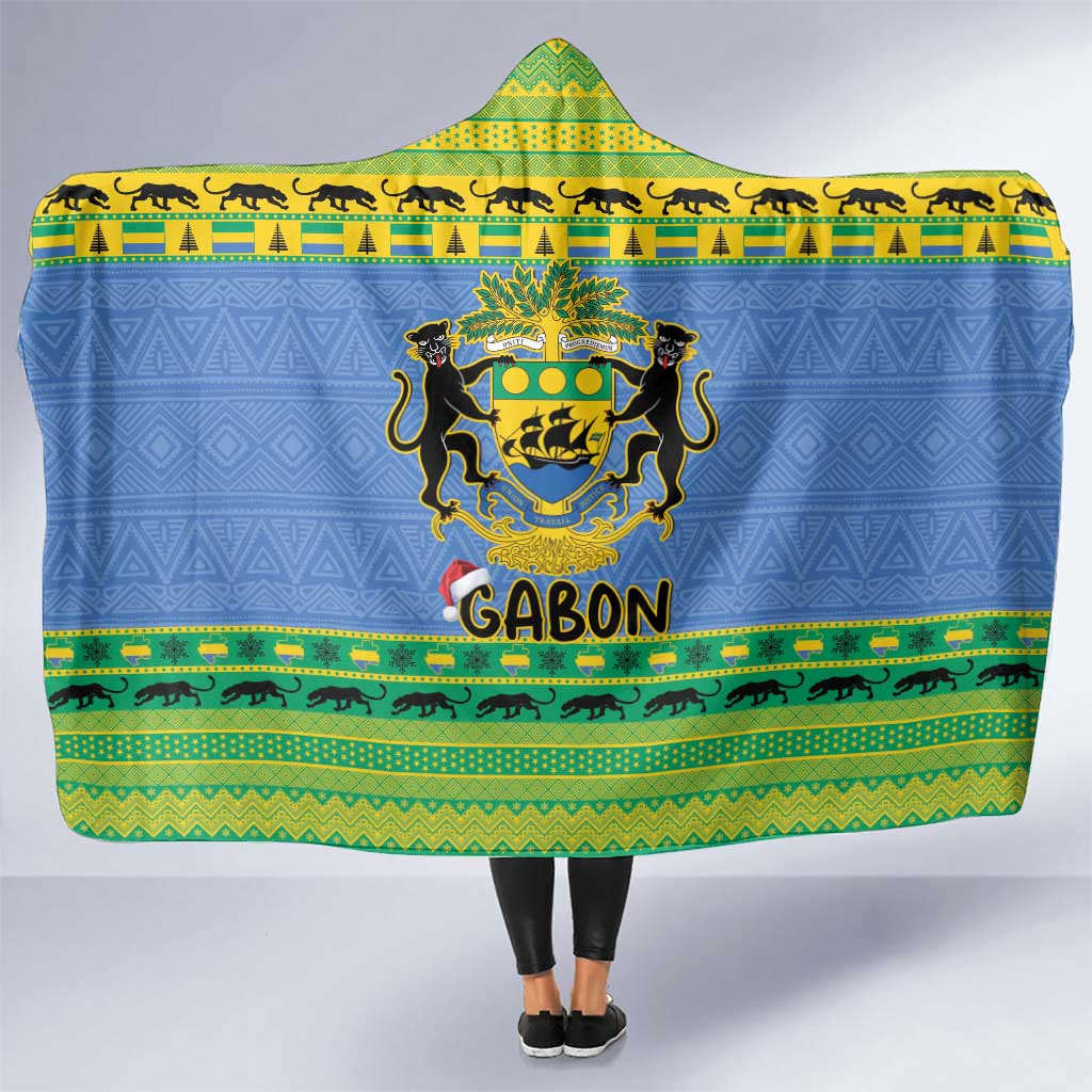 Gabon Christmas Hooded Blanket Coat Of Arm Joyeux Noel