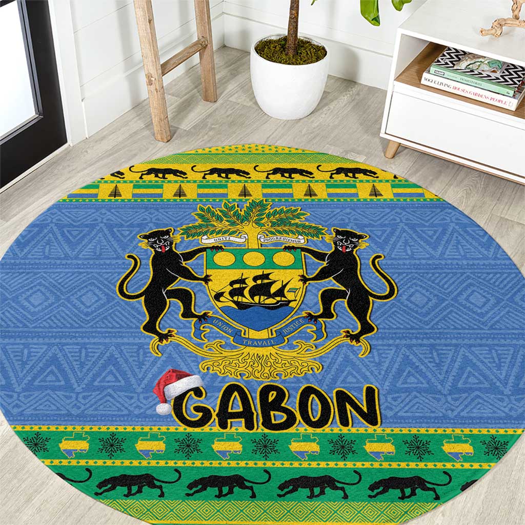 Gabon Christmas Round Carpet Coat Of Arm Joyeux Noel