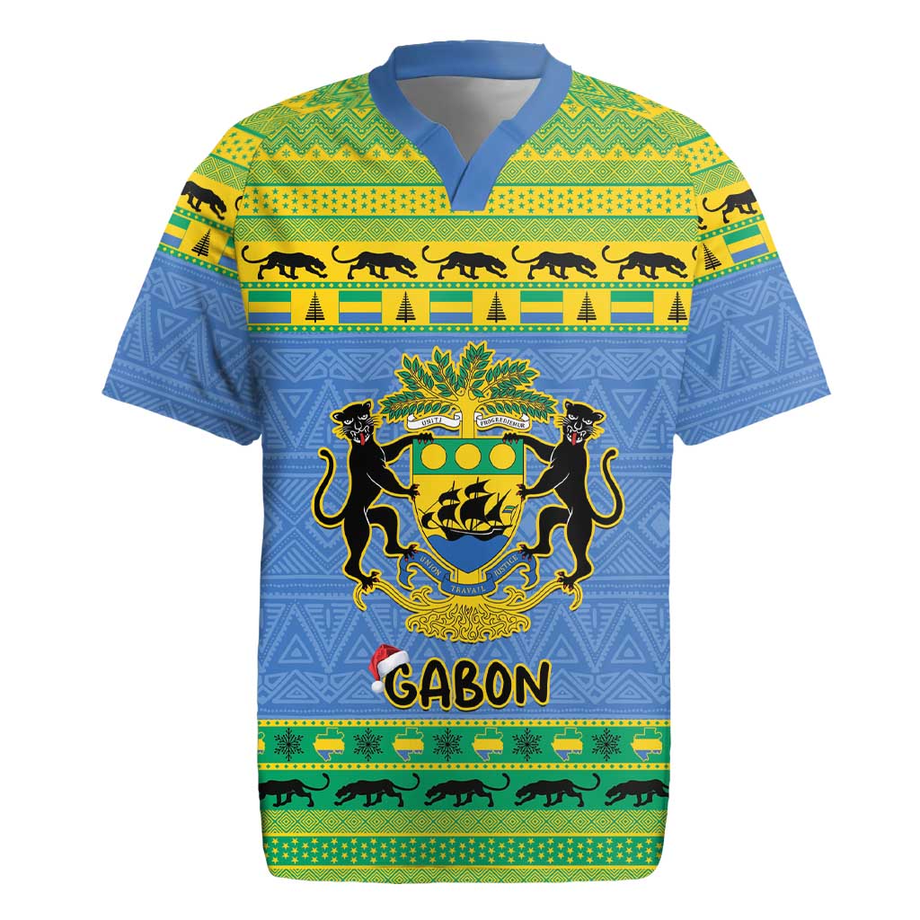 Gabon Christmas Rugby Jersey Coat Of Arms Joyeux Noel - Wonder Print Shop