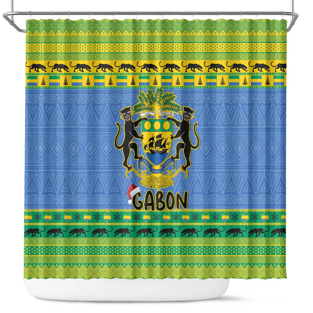 Gabon Christmas Shower Curtain Coat Of Arm Joyeux Noel