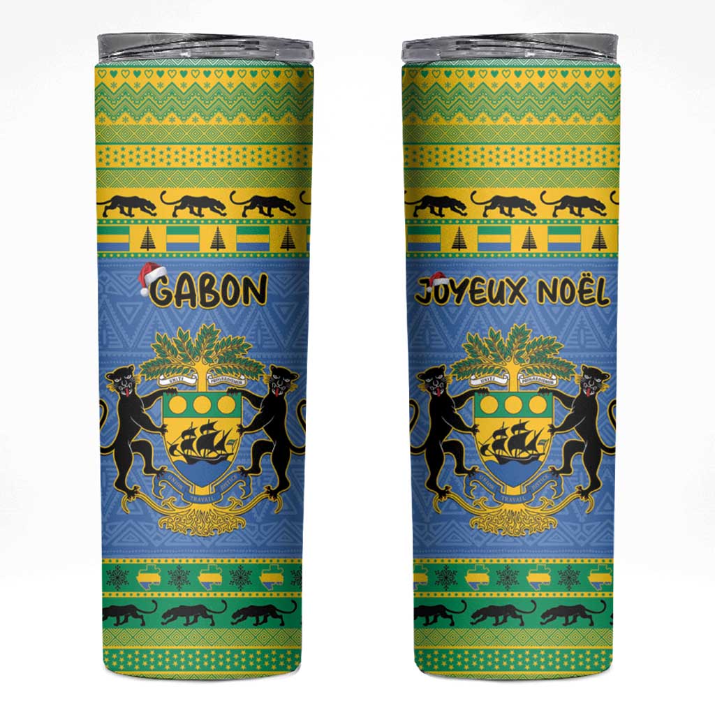 Gabon Christmas Skinny Tumbler Coat Of Arms Joyeux Noel - Wonder Print Shop