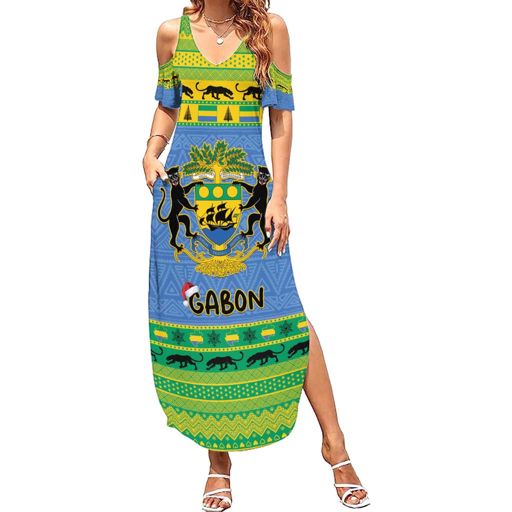 Gabon Christmas Summer Maxi Dress Coat Of Arms Joyeux Noel - Wonder Print Shop