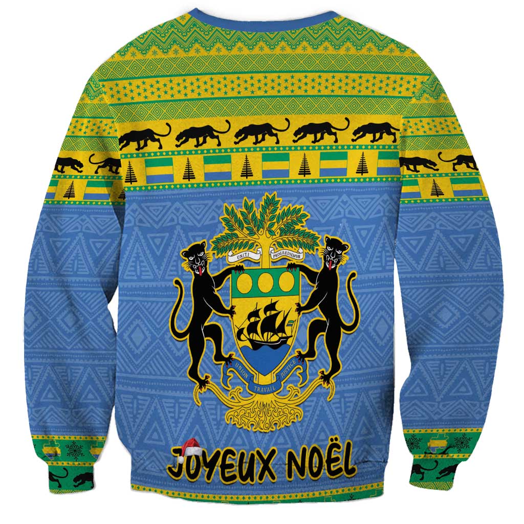 Unisex blue Christmas sweatshirt with Gabon crest and JOYEUX NOEL lettering
