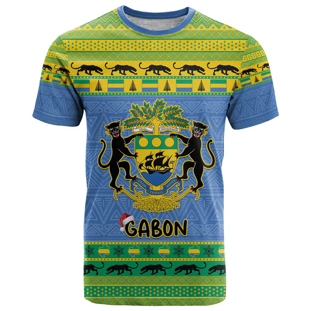 Gabon Christmas T Shirt Coat Of Arms Joyeux Noel - Wonder Print Shop