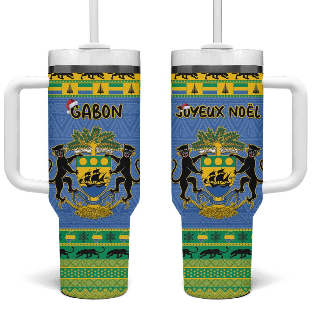 Gabon Christmas Tumbler With Handle Coat Of Arms Joyeux Noel - Wonder Print Shop