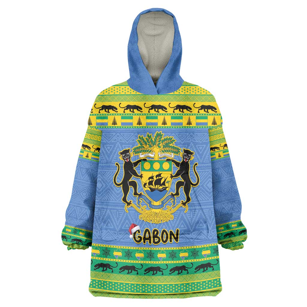 Gabon Christmas Wearable Blanket Hoodie Coat Of Arm Joyeux Noel