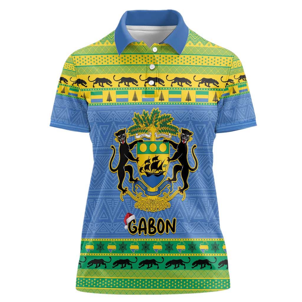 Gabon Christmas Women Polo Shirt Coat Of Arms Joyeux Noel - Wonder Print Shop