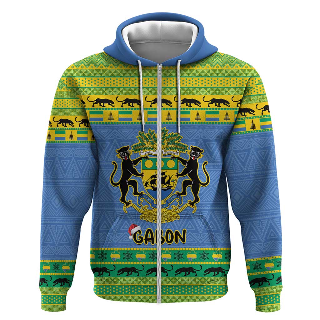 Gabon Christmas Zip Hoodie Coat Of Arms Joyeux Noel - Wonder Print Shop