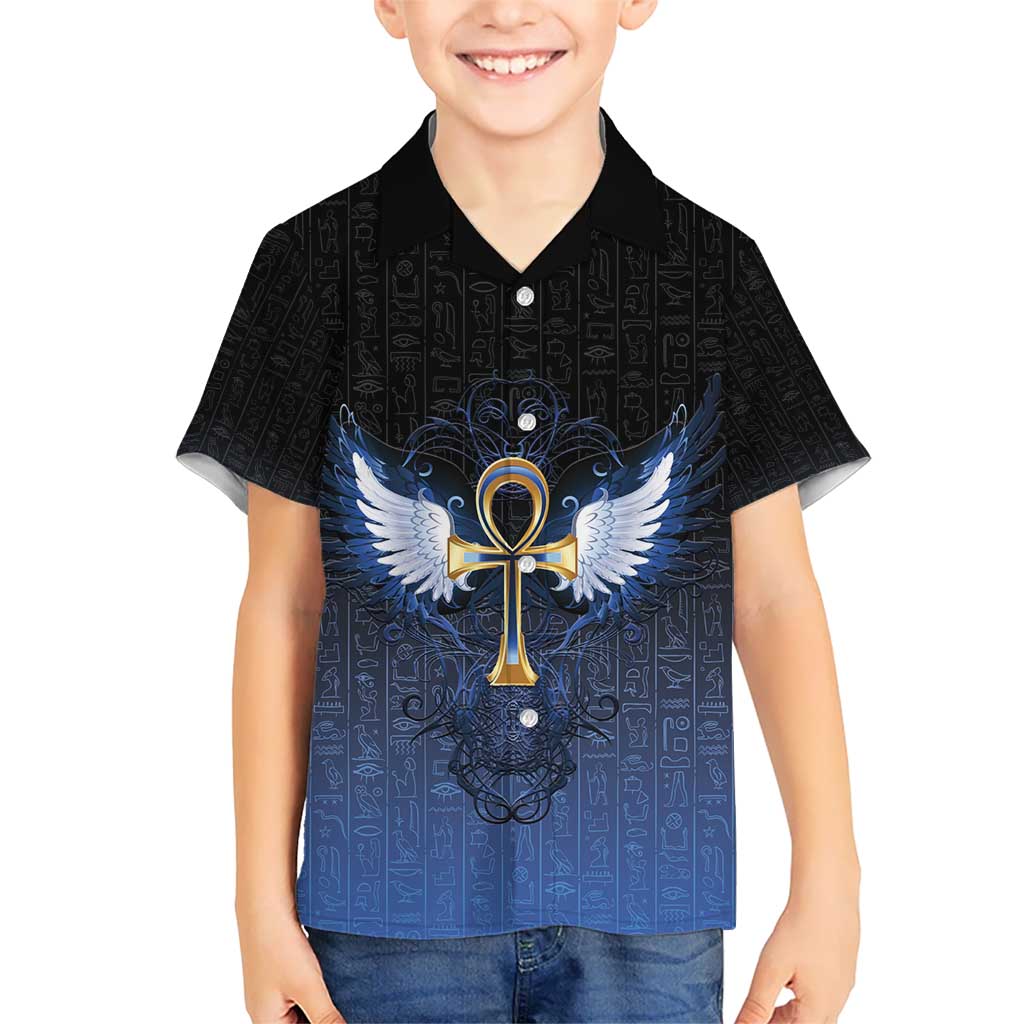 Personalised Egyptian Ankh Kid Hawaiian Shirt Egypt Hieroglyphs Pattern