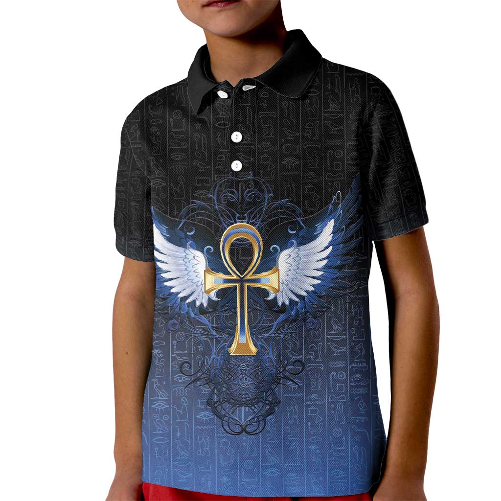 Personalised Egyptian Ankh Kid Polo Shirt Egypt Hieroglyphs Pattern