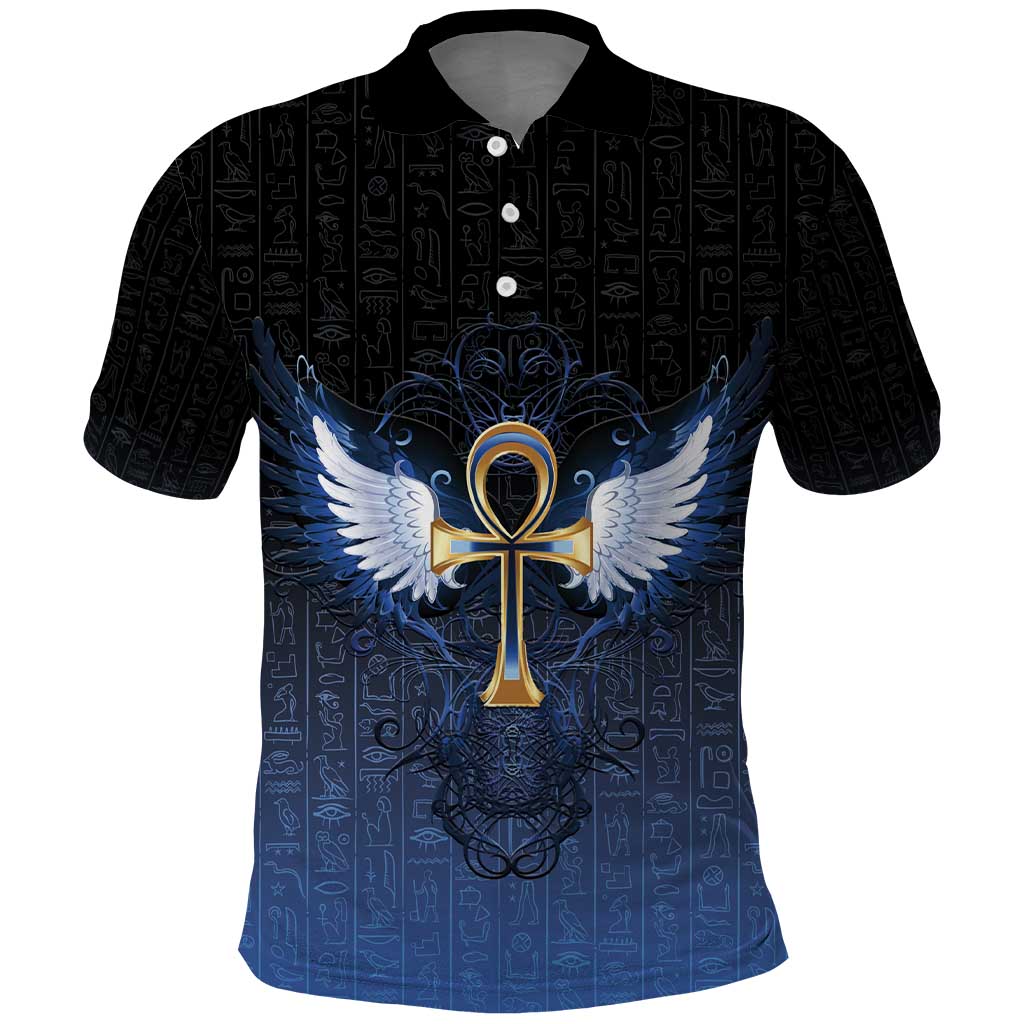 Personalised Egyptian Ankh Polo Shirt Egypt Hieroglyphs Pattern