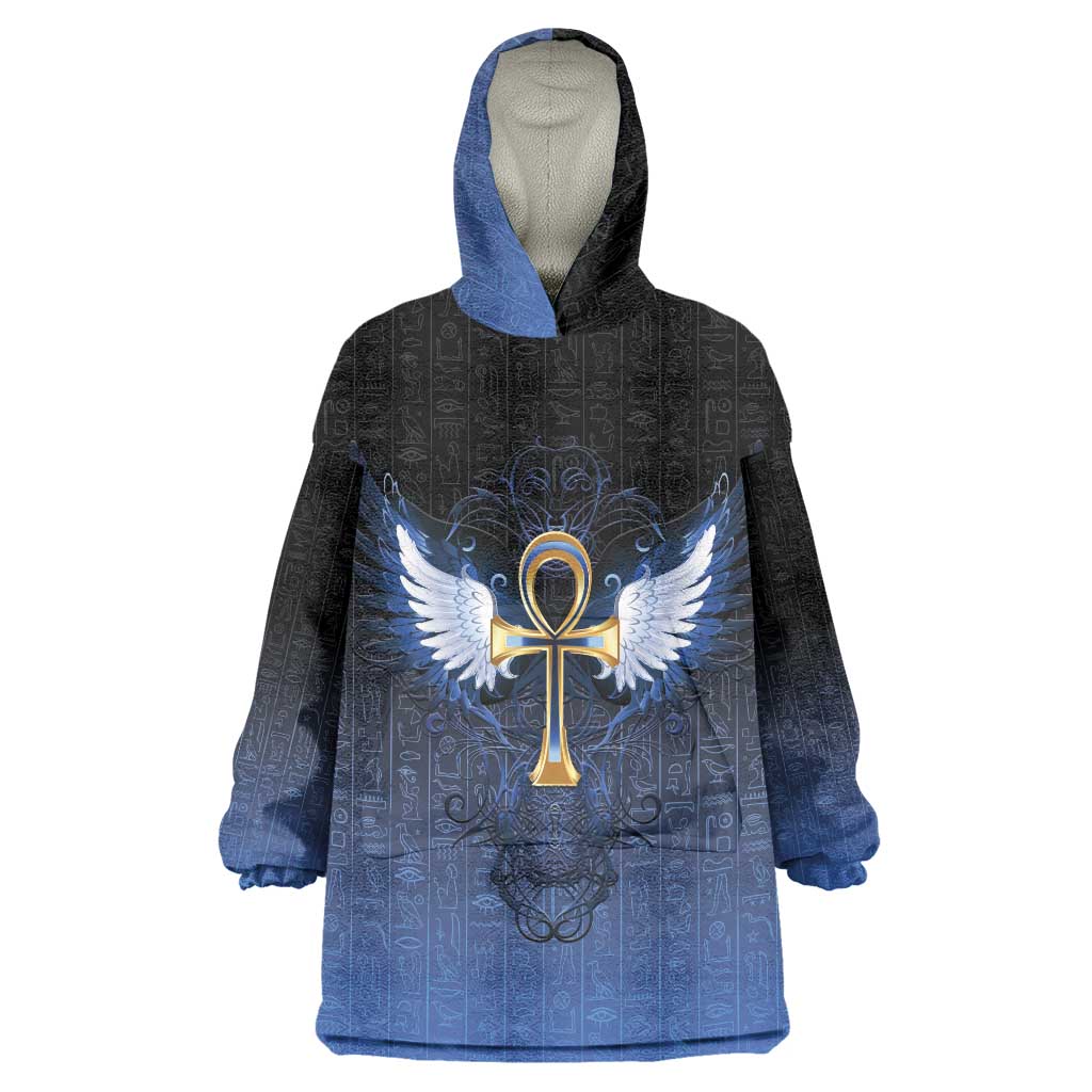 Personalised Egyptian Ankh Wearable Blanket Hoodie Egypt Hieroglyphs Pattern