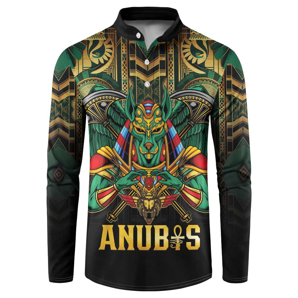 Egypt Anubis Button Sweatshirt Golden Ancient Egypt Pattern