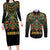 Egypt Anubis Couples Matching Long Sleeve Bodycon Dress and Long Sleeve Button Shirt Golden Ancient Egypt Pattern