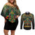 Egypt Anubis Couples Matching Off Shoulder Short Dress and Long Sleeve Button Shirt Golden Ancient Egypt Pattern