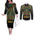 Egypt Anubis Couples Matching Off The Shoulder Long Sleeve Dress and Long Sleeve Button Shirt Golden Ancient Egypt Pattern