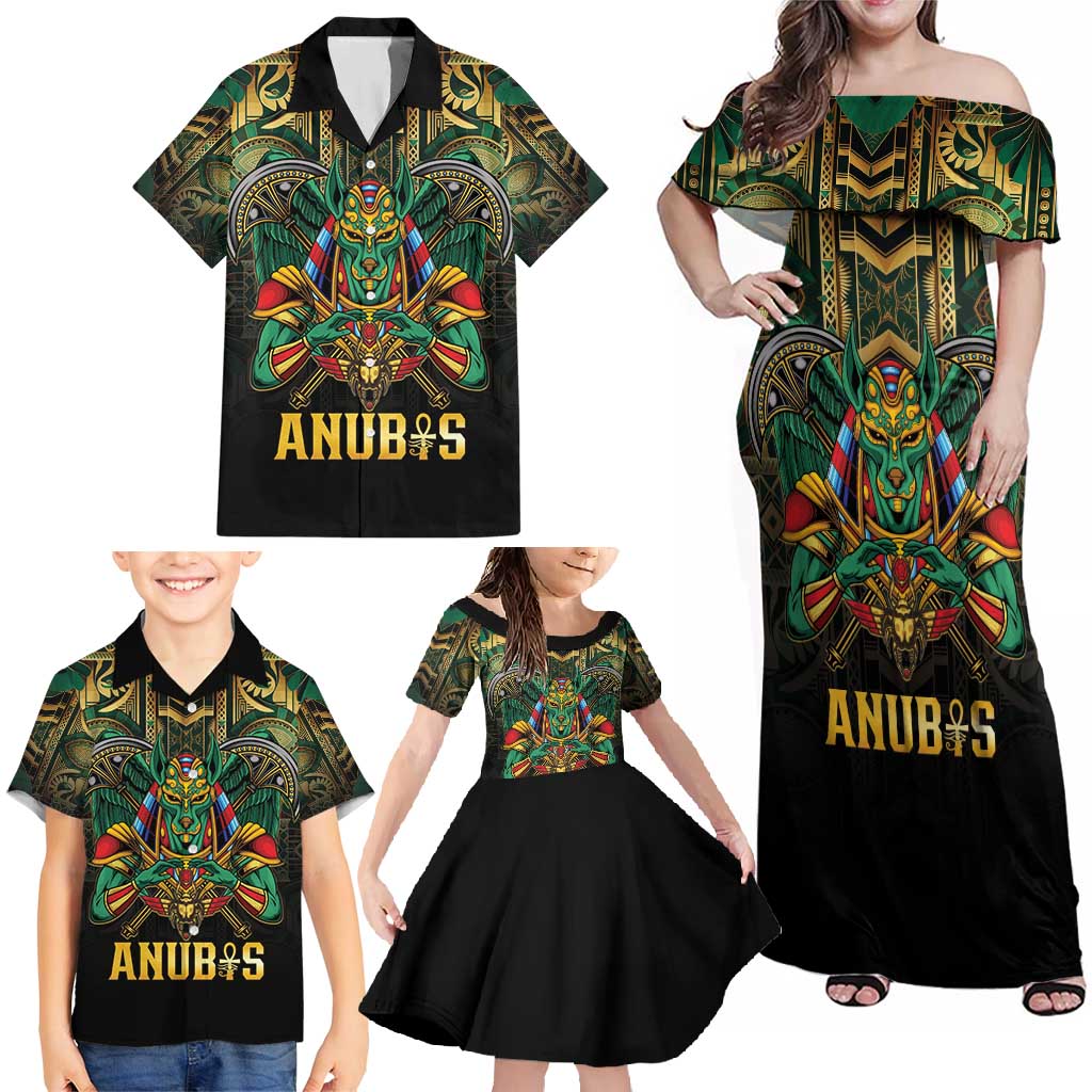 Egypt Anubis Family Matching Off Shoulder Maxi Dress and Hawaiian Shirt Golden Ancient Egypt Pattern