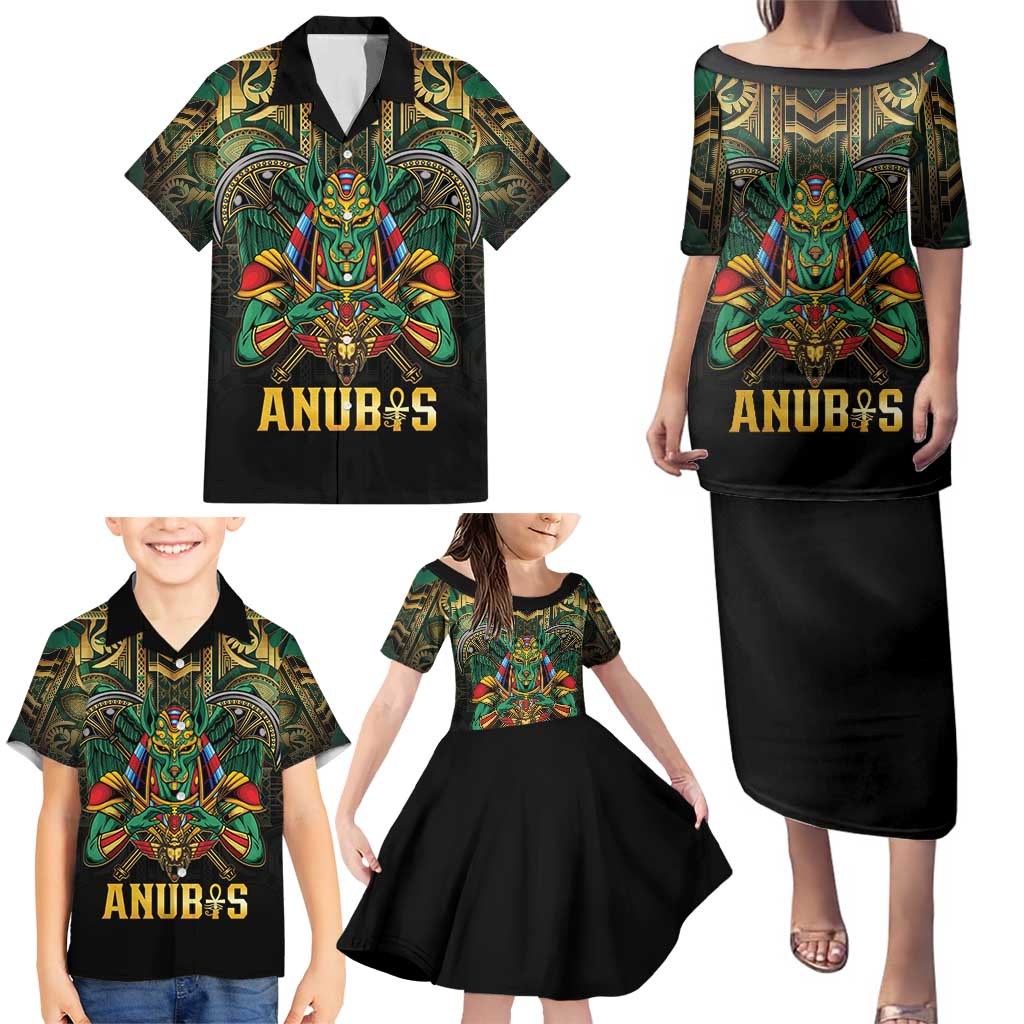 Egypt Anubis Family Matching Puletasi and Hawaiian Shirt Golden Ancient Egypt Pattern