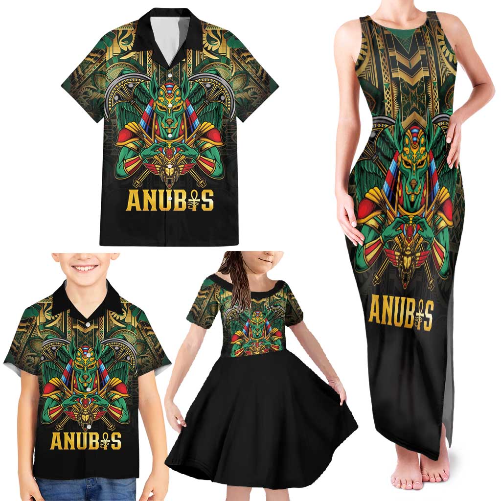 Egypt Anubis Family Matching Tank Maxi Dress and Hawaiian Shirt Golden Ancient Egypt Pattern