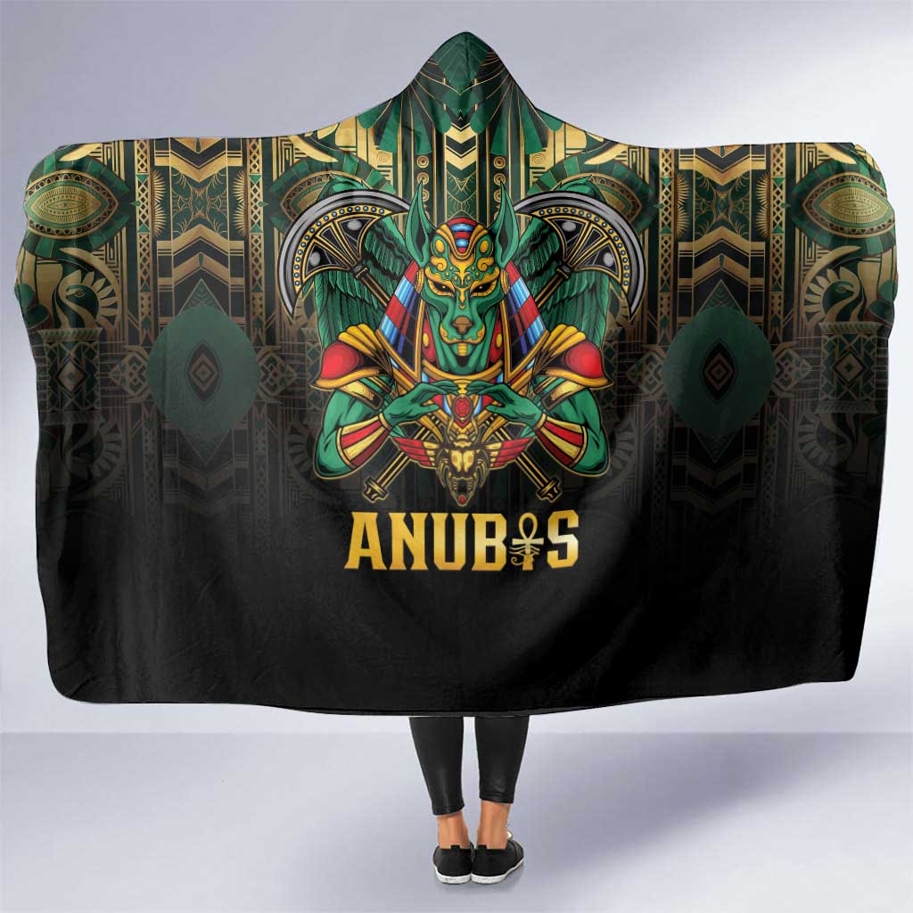 Egypt Anubis Hooded Blanket Golden Ancient Egypt Pattern