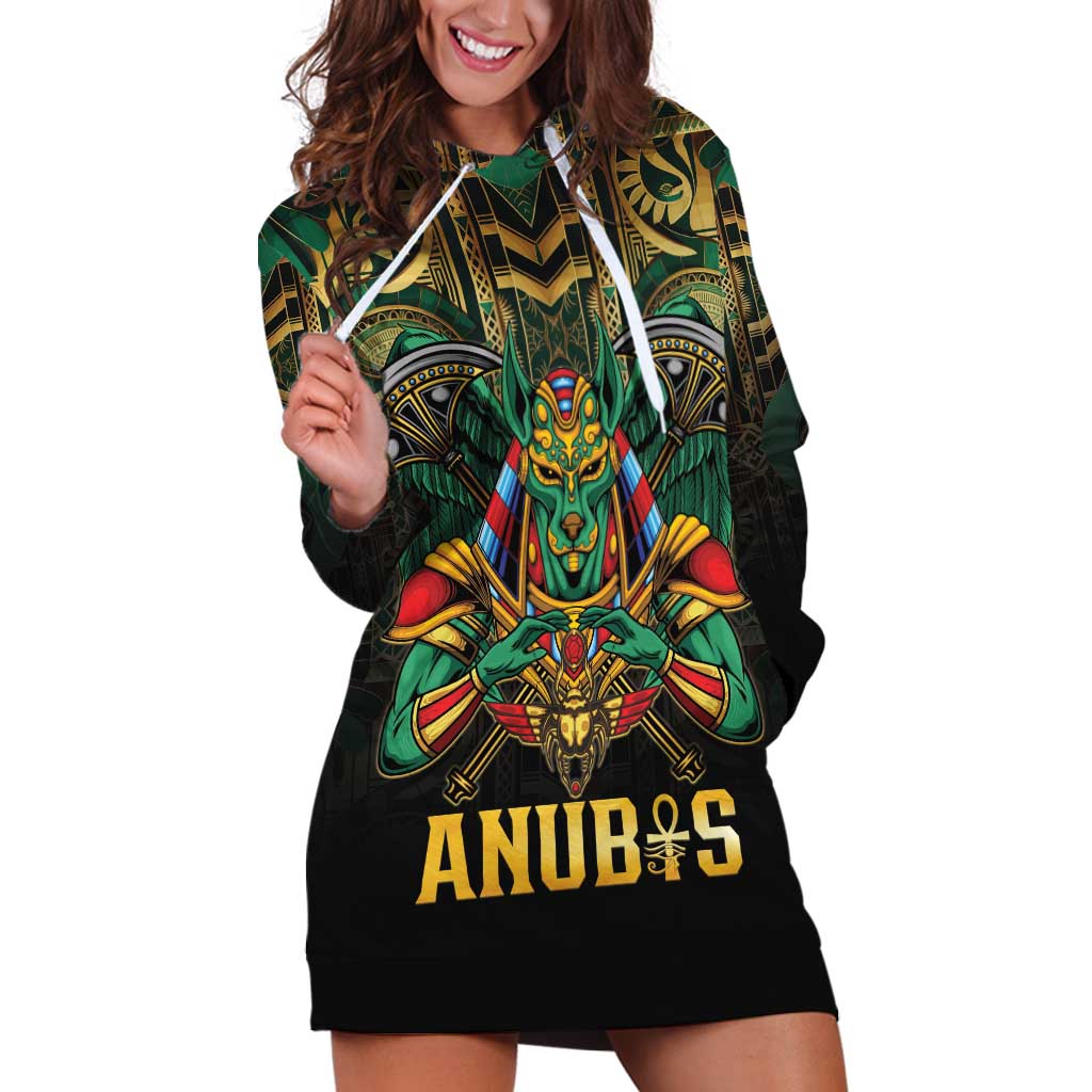 Egypt Anubis Hoodie Dress Golden Ancient Egypt Pattern