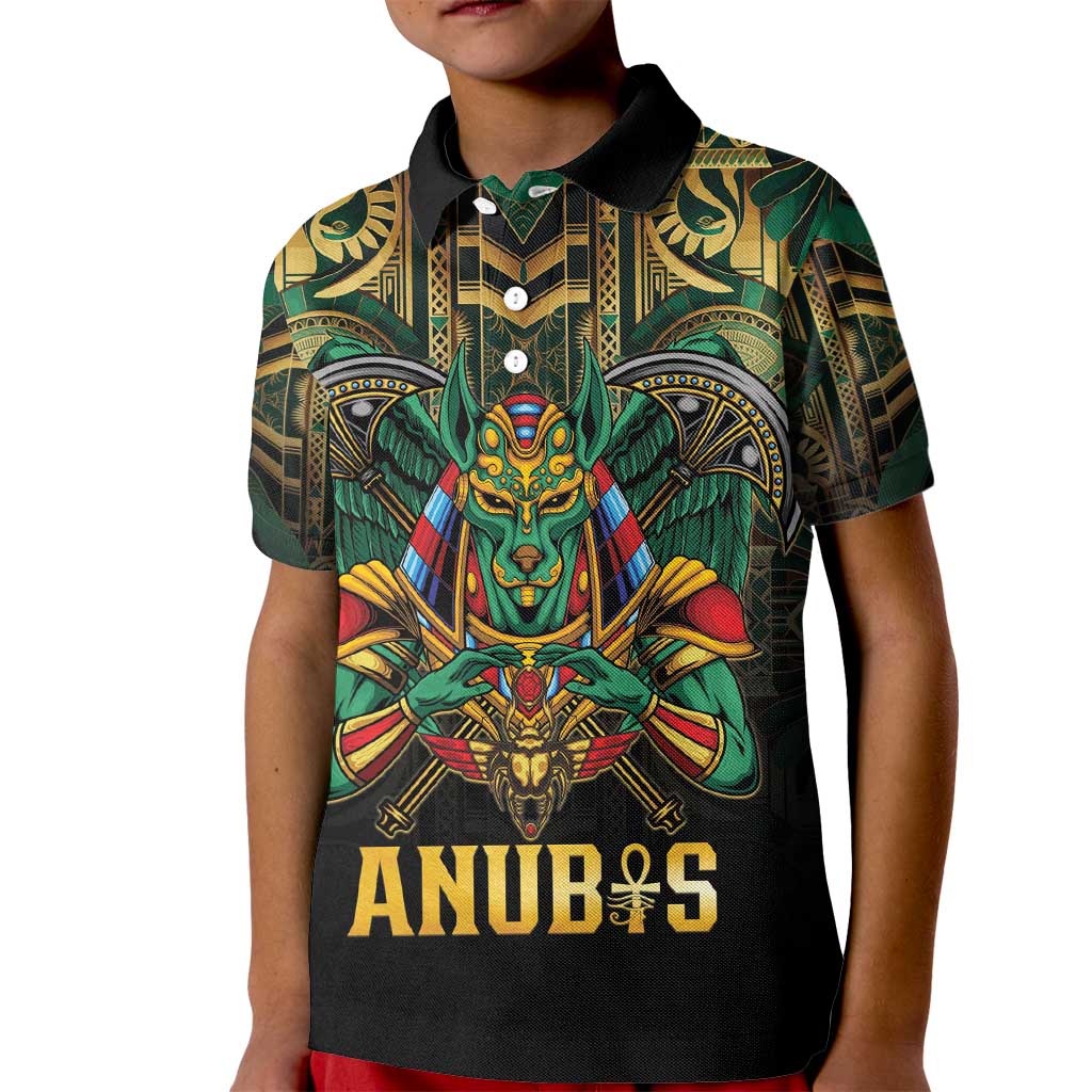 Egypt Anubis Kid Polo Shirt Golden Ancient Egypt Pattern