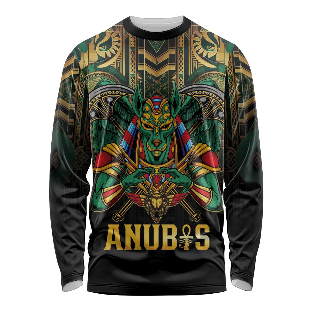 Egypt Anubis Long Sleeve Shirt Golden Ancient Egypt Pattern