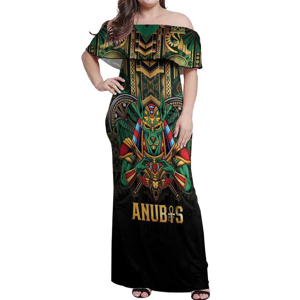 Egypt Anubis Off Shoulder Maxi Dress Golden Ancient Egypt Pattern