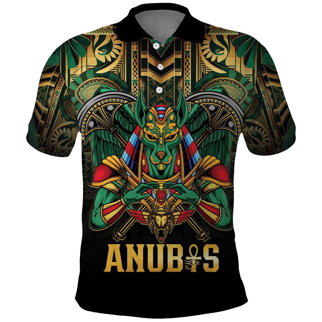 Egypt Anubis Polo Shirt Golden Ancient Egypt Pattern