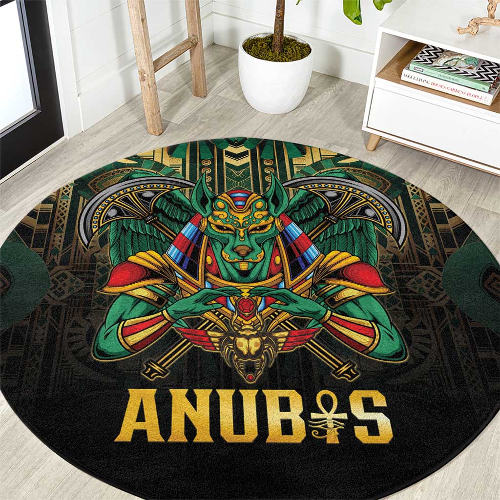 Egypt Anubis Round Carpet Golden Ancient Egypt Pattern